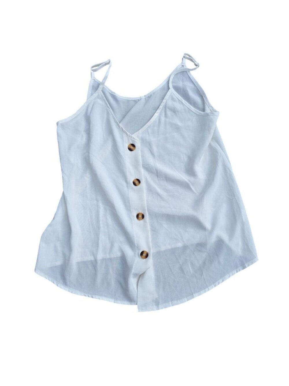 White Spaghetti Strap Button-Down Women's Tank Top Large Lightweight Polyester